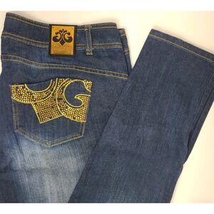 Dereon Jeans Womens 18W Bootcut Bling Studded Y2K Denim Blue Stretch